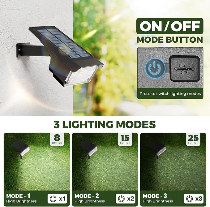 Kingsyard Solar Lights Outdoor Waterproof IP68, 47 LEDs 3 Lighting Modes USB & - Image 2