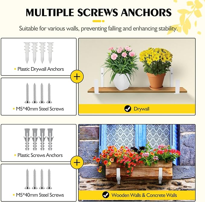 LukLoy Window Planter Box Brackets, 4 Pack Adjustable Heavy Duty Wall Mount - Image 6