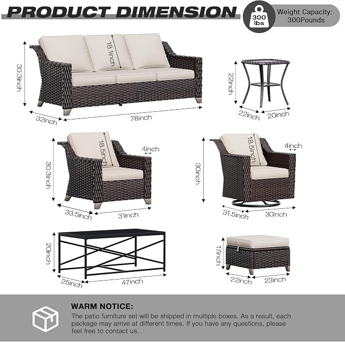 Joyside Wicker Patio Furniture Sets, 6 Pieces Upgraded Large Size Outdoor - Image 2
