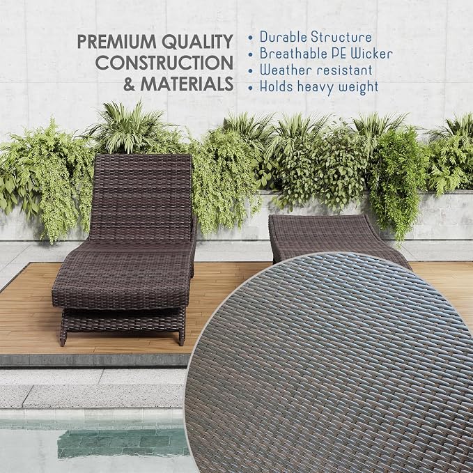 Nestl Chaise Lounge Chair Outdoor Set of 2, Wicker Patio Lounge Chair, Outdoor - Image 8