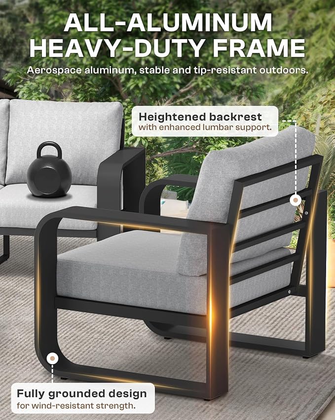 Aluminum Outdoor Patio Couch, 3 Seats Oversized Patio Sofa - Image 5