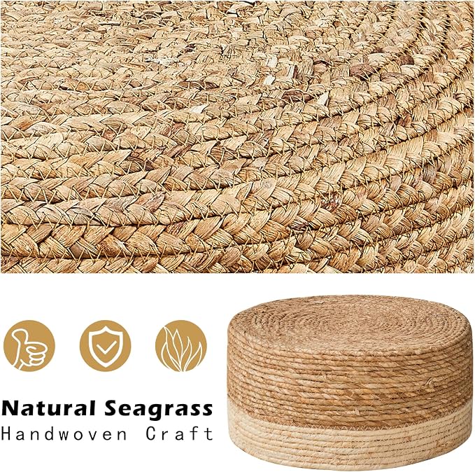 Wimarsbon Round Foot Stool Natural Seagrass Poufs Ottoman Hand Weave Footrest - Image 4