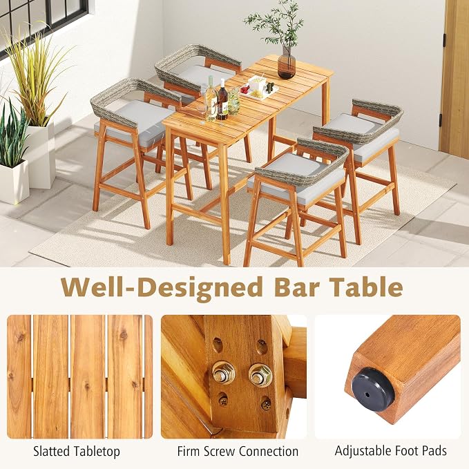 Tangkula 3 Piece Patio Bar Set, Outdoor Acacia Wood Counter Height Table - Image 5