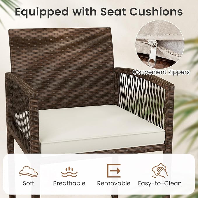Tangkula Patio Bar Stools Set of 4, PE Rattan Bar Height Chairs - Image 6
