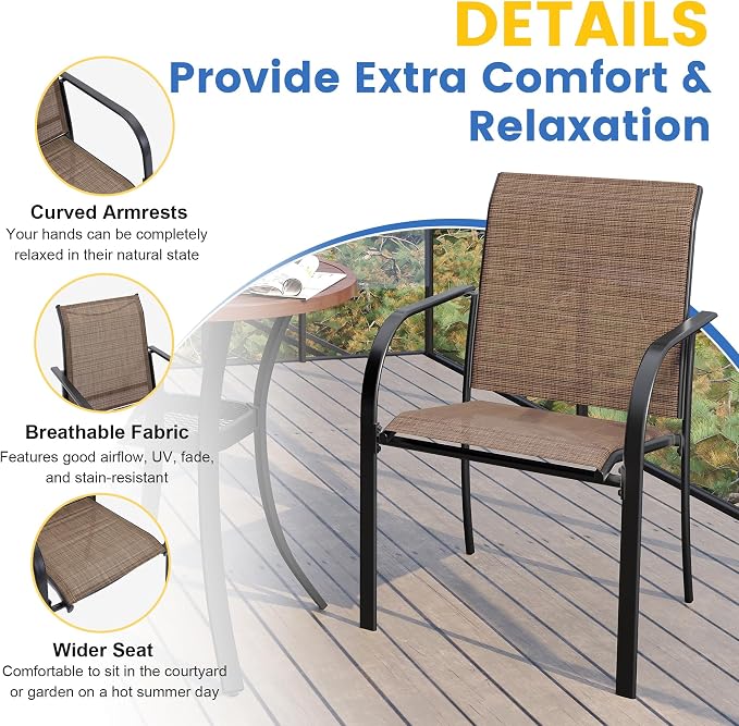 VICLLAX Patio Table and Chair Set of 4, All Weather Metal Round Outdoor Dining - Image 2