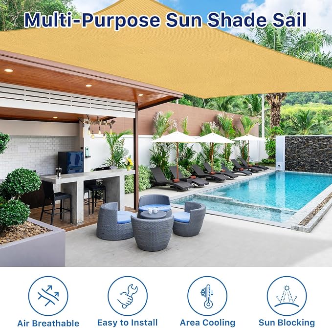 10'x13' Sun Shade Sail, UV Protection Outdoor Shade, Curved Tear Resistant - Image 6