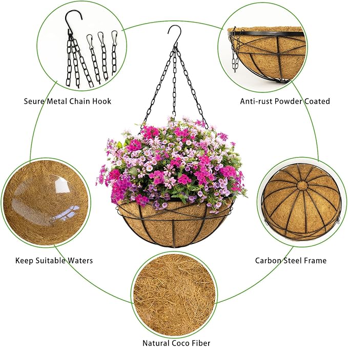 2 Pack 20 Inch Extra Large Deep Hanging Planters - Image 3