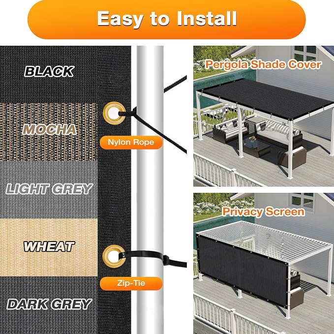 Artpuch Outdoor Pergola Shade Cover 14x14 FT Sun Shade Cloth - Image 5