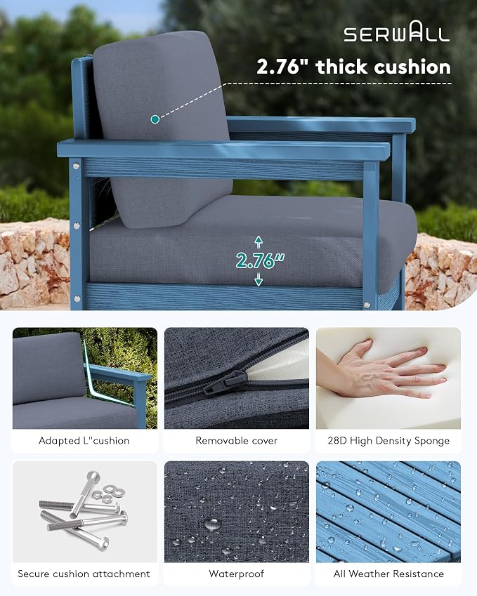SERWALL 8 Pieces HDPE Outdoor Conversation Sofa Set - Image 3