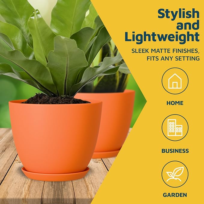Yellow Plant Pots with Drainage Holes & Saucers 10 Pack, Indoor & Outdoor - Image 3