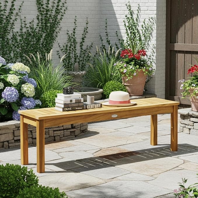 Tangkula 52 Inches Acacia Wood Outdoor Bench - Image 4