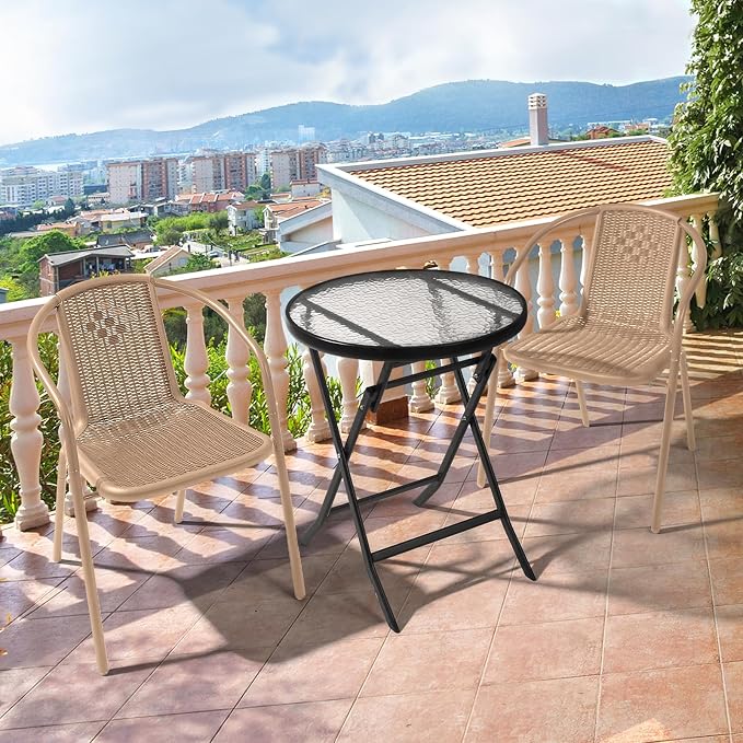 VINGLI PE Rattan Outdoor Dining Chairs Set of 2, Plastic Stackable Patio Chairs - Image 2