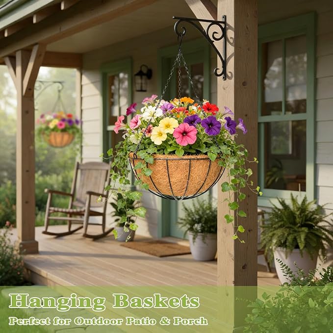 4 Pack 14 Inch Hanging Baskets for Plants Outdoor Metal Hanging Planter Hanging - Image 6