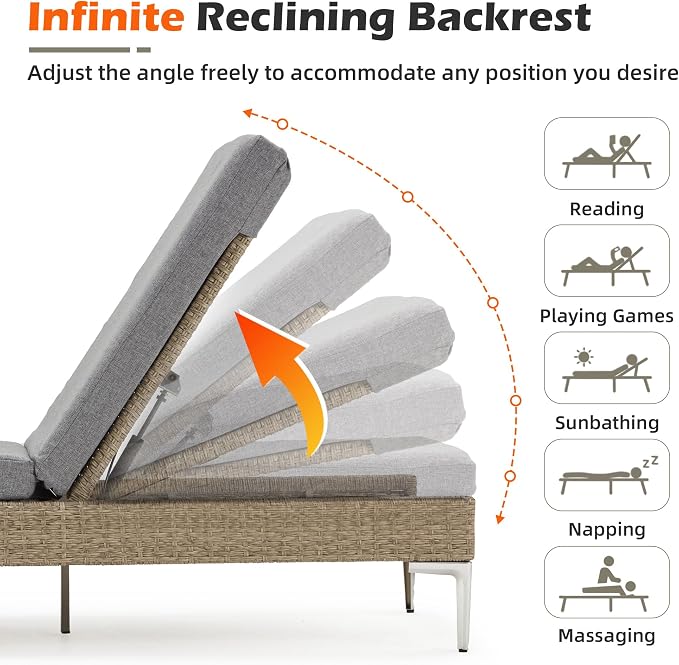 HOMREST Outdoor Chaise Lounge Chair Set of 4, Patio Wicker Lounge Chairs - Image 4