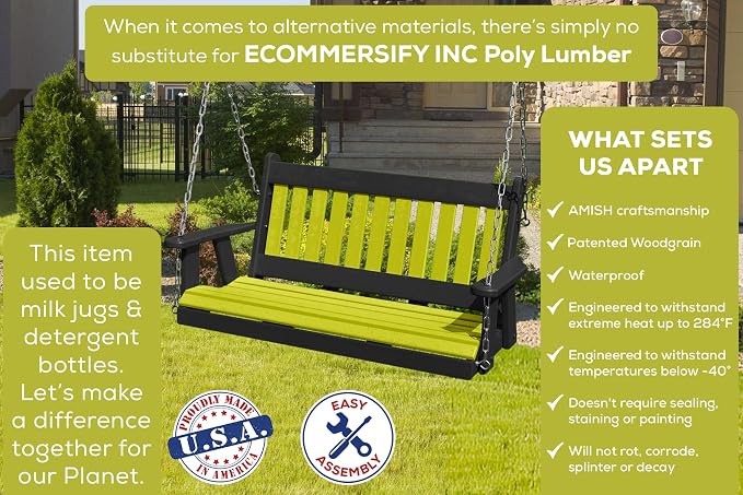 Poly Lumber Wood 4FT Mission Porch Swing Amish Craftsmandship Made in USA HDPE - Image 3