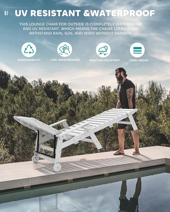 SERWALL Patio Chaise Lounge Chair, Poly Lounge Chair - Image 6