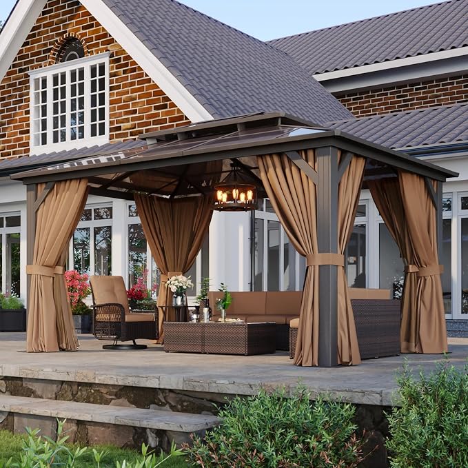 Aoxun 10'x14' Hardtop Gazebo, Aluminum Frame Permanent Pavilion - Image 3
