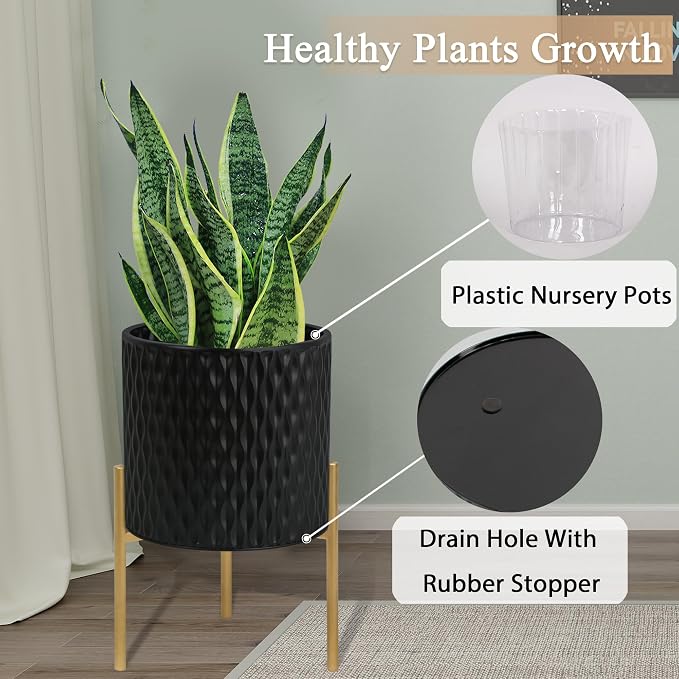 ARNIS Plants Pots with Stand, Unique Mid Century Decorative Metal Flower Pots - Image 7