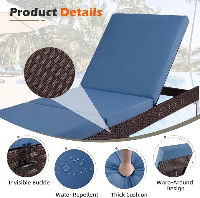 HOMREST Outdoor Chaise Lounge Chair Set of 2, Rattan Pool Sunbathing Recliner - Image 4