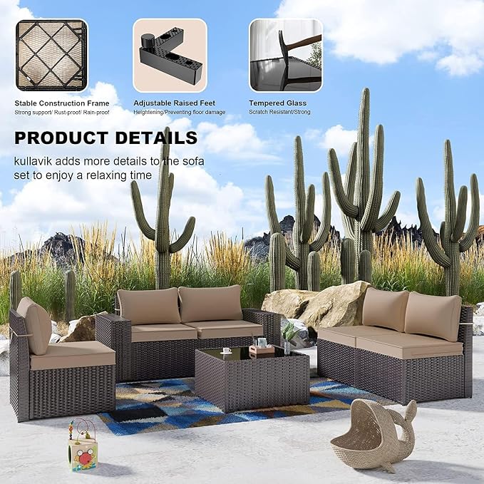 Kullavik 12 Pieces Outdoor Patio Furniture Set PE Wicker Rattan Sectional Sofa - Image 4