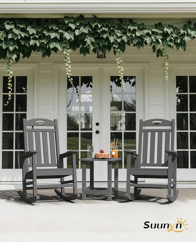 Oversized Outdoor Rocking Chairs Set of 4, High Back Porch Rocker Chair - Image 2