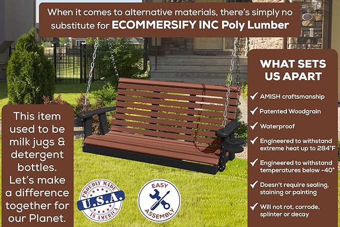Poly Lumber Wood 4FT Porch Swing Amish Craftsmandship Made in USA HDPE - Image 3
