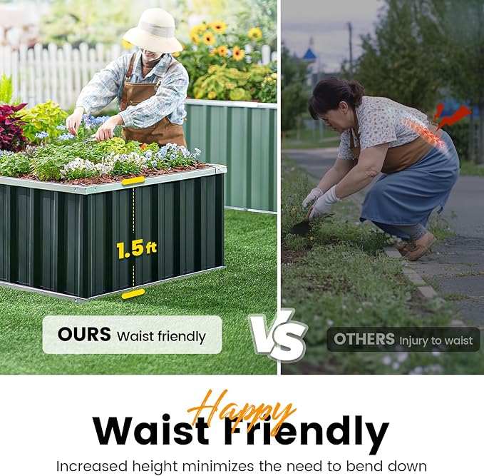 KING BIRD Raised Garden Bed 68" x 36" x 18" Heightened Galvanized Steel Metal - Image 5
