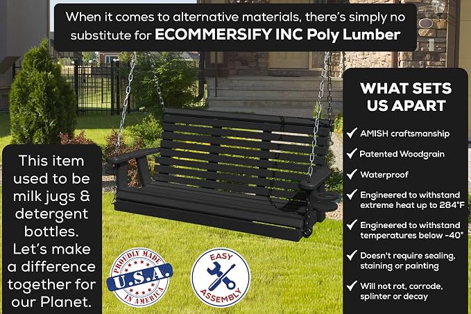 Poly Lumber Wood 4FT Porch Swing Amish Craftsmandship Made in USA HDPE - Image 3