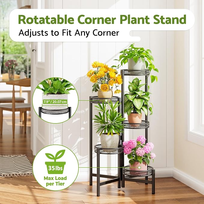 Plant Stand Indoor Outdoor, 5 Tier Corner Metal Flower Display Holder Stand - Image 2