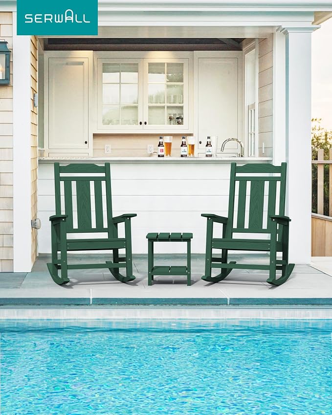 SERWALL Outdoor Rocking Chair Set of 4, Patio Rocking Chairs Set, HDPE Rocking - Image 7