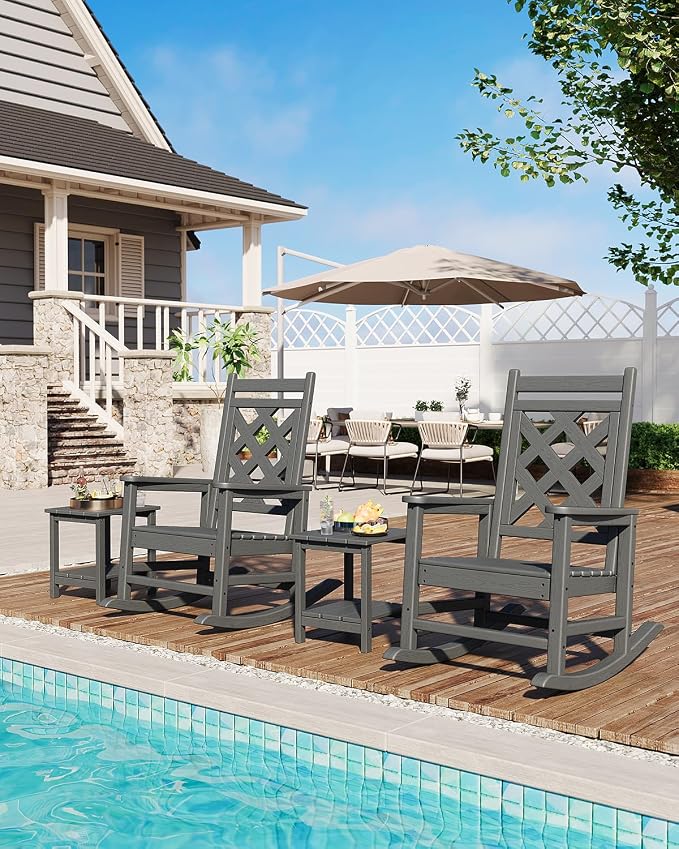 GarveeLife Outdoor Rocking Chair Set of 4, HDPE Weather Resistant Patio Rocking - Image 5