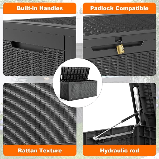 120 Gallon Resin Deck Box, Lockable Weatherproof Outdoor Storage Box - Image 3