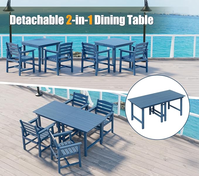 Anbuy Patio HDPE Dining Table Sets, Removable 2-in-1 Outdoor Patio Table - Image 3
