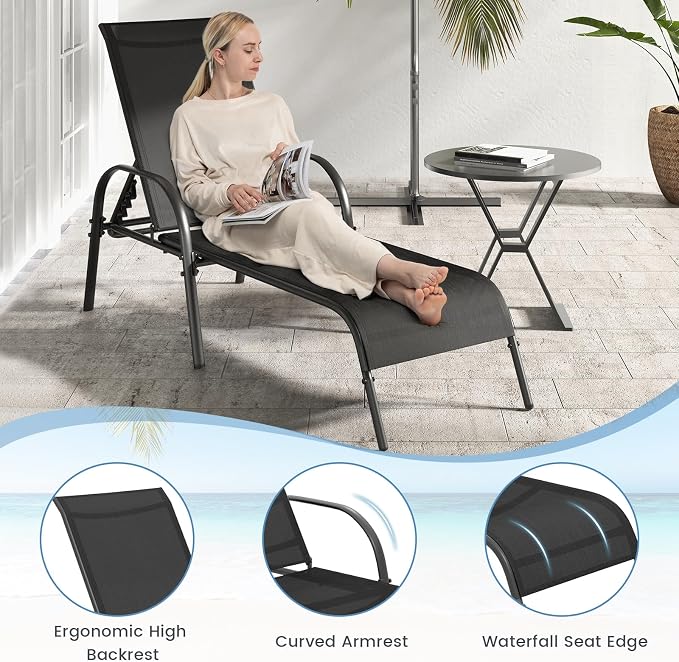 Giantex Patio Lounge Chair, Outdoor Chaise Lounge - Image 3