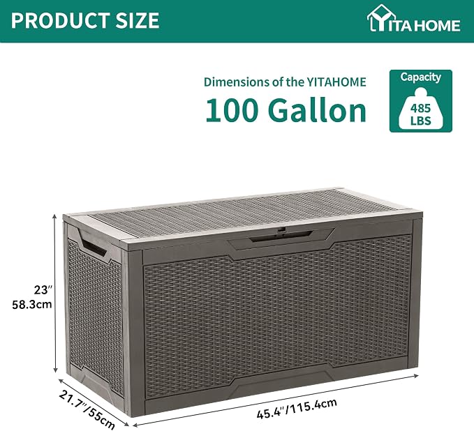 YITAHOME 100 Gallon Resin Deck Box, Weather Resistant Outdoor Storage Box - Image 6