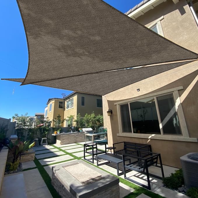 SUNLAX Sun Shade Sail 10' x 10' x 14' Brown Right Triangle Canopy Sail Shade by SUNLAX