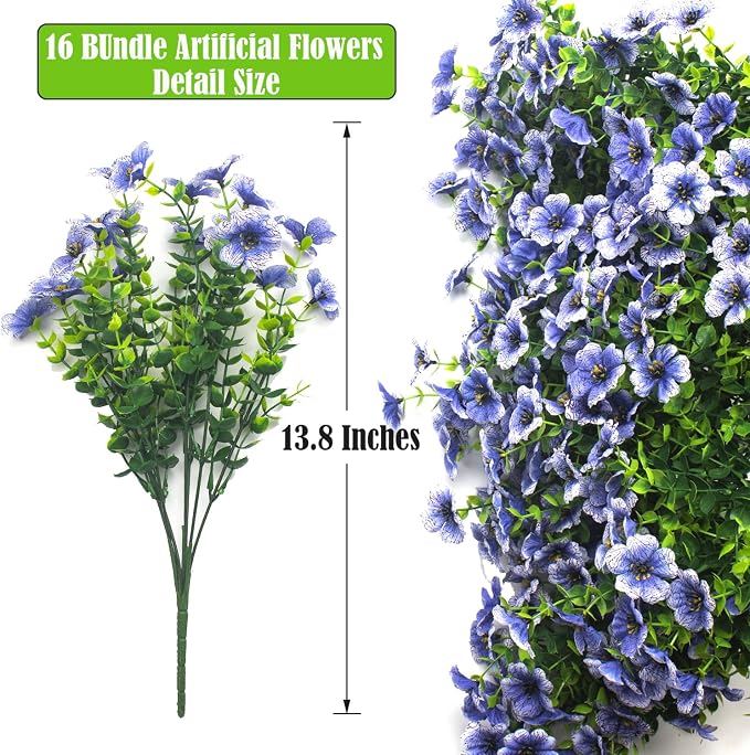 Artificial Fake Flowers for Outdoor Spring Decoration, 16 Bundles Faux Silk - Image 2
