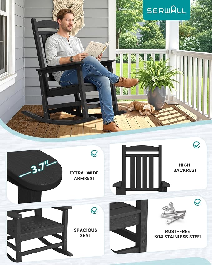 SERWALL Oversized Outdoor Rocking Chair, All-Weather Patio Rocking Chair - Image 7