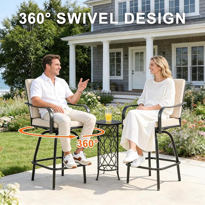 Patio Swivel Bar Stools Set of 4, Outdoor Bar Height Swivel Chairs - Image 4