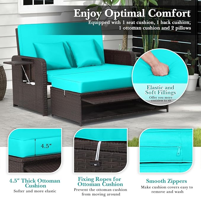 LDAILY Moccha Outdoor Daybed, Wicker Loveseat Sofa Set - Image 6