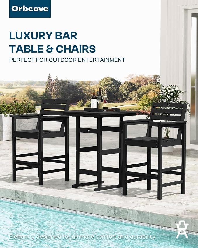 5-Piece Bar Height Outdoor Table and Chairs Set, HDPE Wood Grain Patio Bar - Image 7