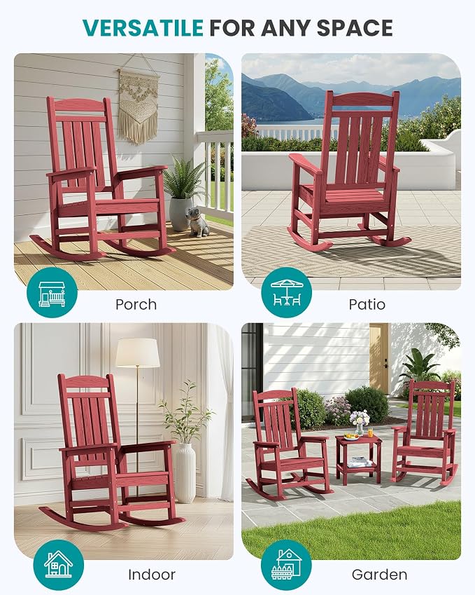 SERWALL Patio Rocking Chairs Set of 4, HDPE Outdoor Rockers - Image 9