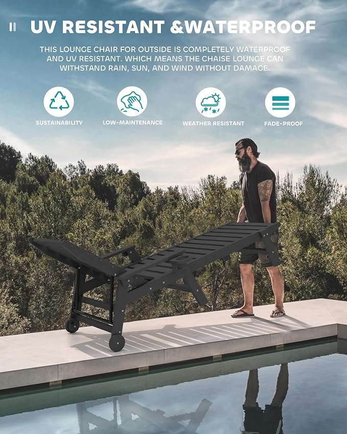 SERWALL Patio Chaise Lounge Chair Set of 6, 5 Positions Adjustable Poly Outdoor - Image 6