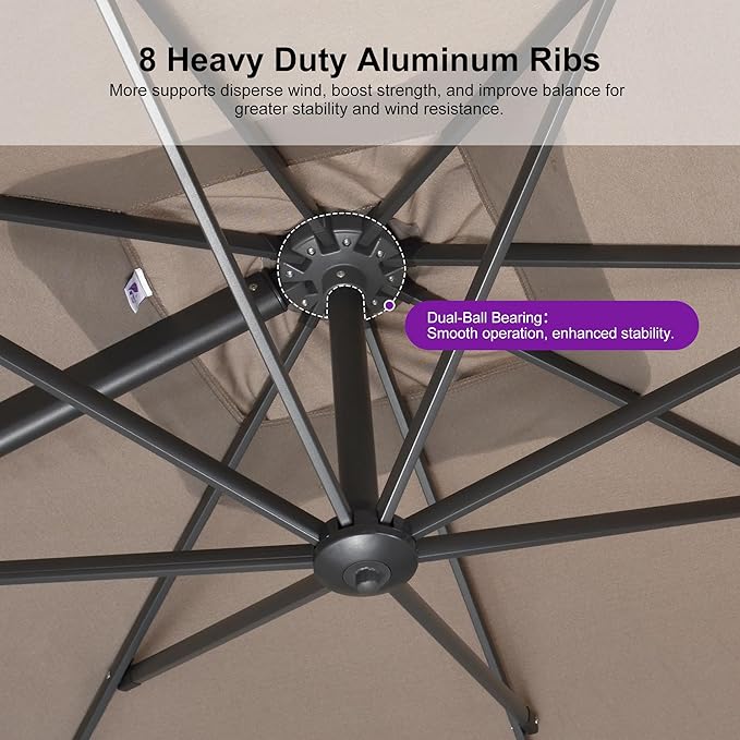 PURPLE LEAF Patio Umbrella 8' X 8' Rectangle Cantilever Umbrella Large Aluminum - Image 4