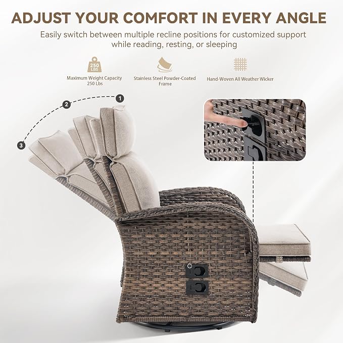 3 Pieces Zero Gravity Patio Swivel Rocking Recliner Chairs Set of 2 - Image 6