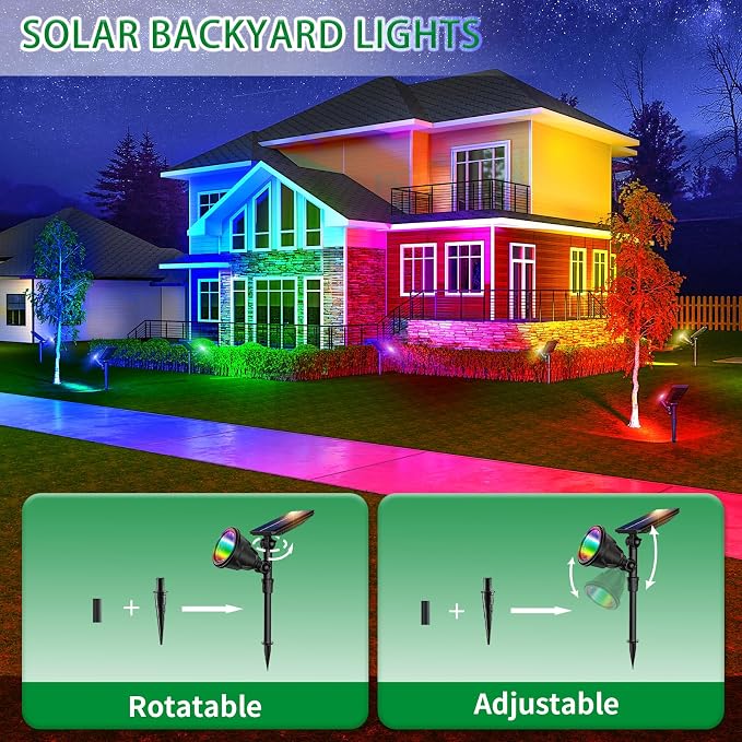 JSOT 2 Pack Christmas Solar Spotlights, RGB Solar Spot Light Outdoor Waterproof - Image 9