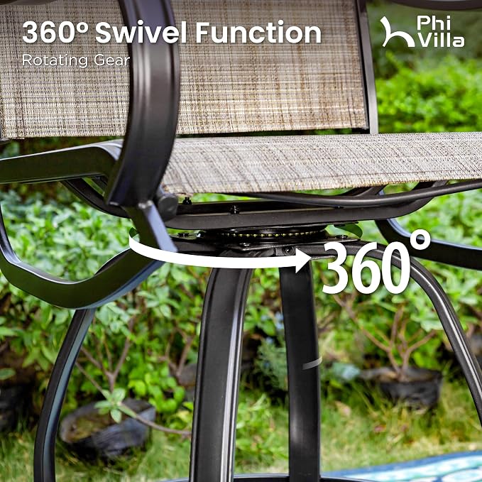 PHI VILLA 5 Piece Outdoor Bar Set, Counter Height Patio Bar Table and Chairs - Image 3