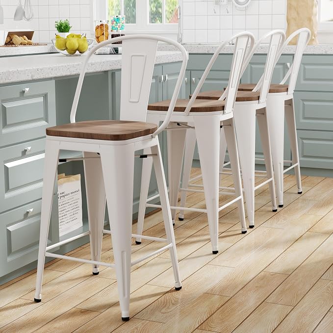 Yongqiang 30 inch Bar Stools Set of 4 Farmhouse Bar Height Stools High Back - Image 4