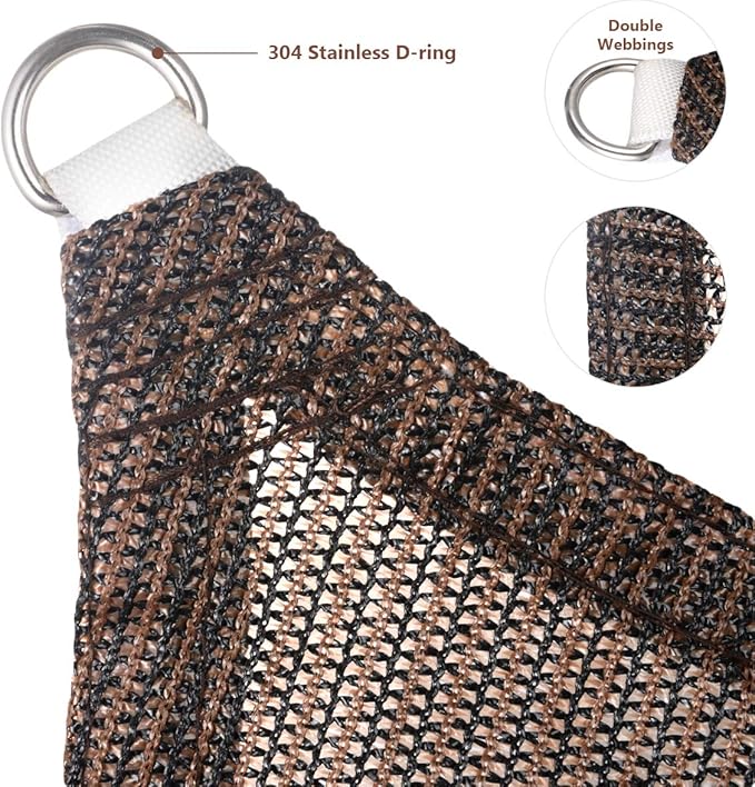 Eden's Decor Straight Flat-Edged Sun Shade Sail Rectangular 7' x 12' Brown - Image 2