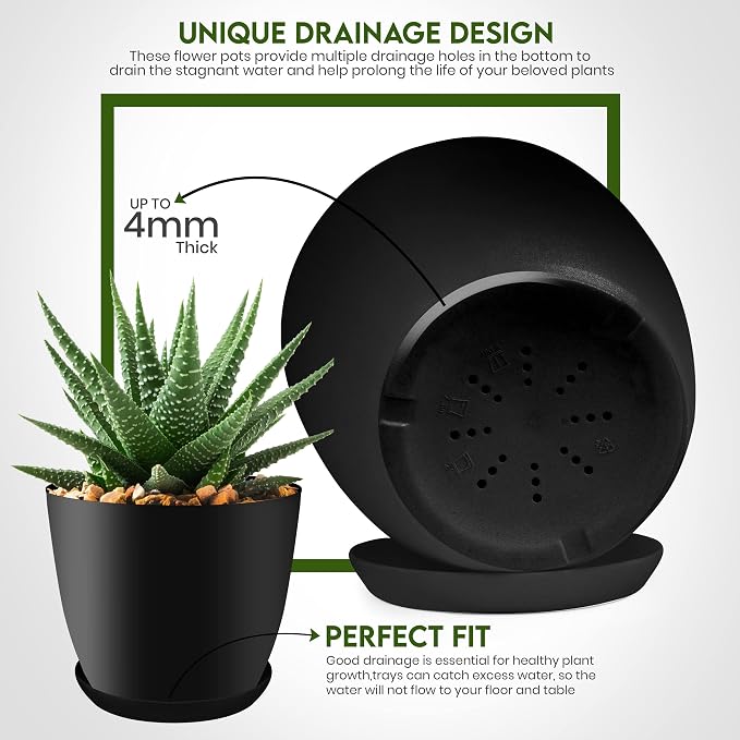 Utopia Home - Plant Pots Indoor - 7/6.6/6/5.3/4.8 Inches Flower Pots - Image 3
